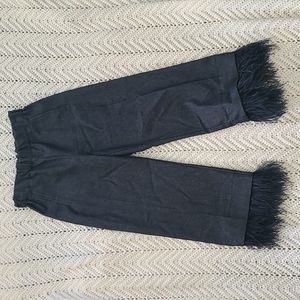 VILAGALLO Feather fringe leg bottom blue denim like pants pockets front & back